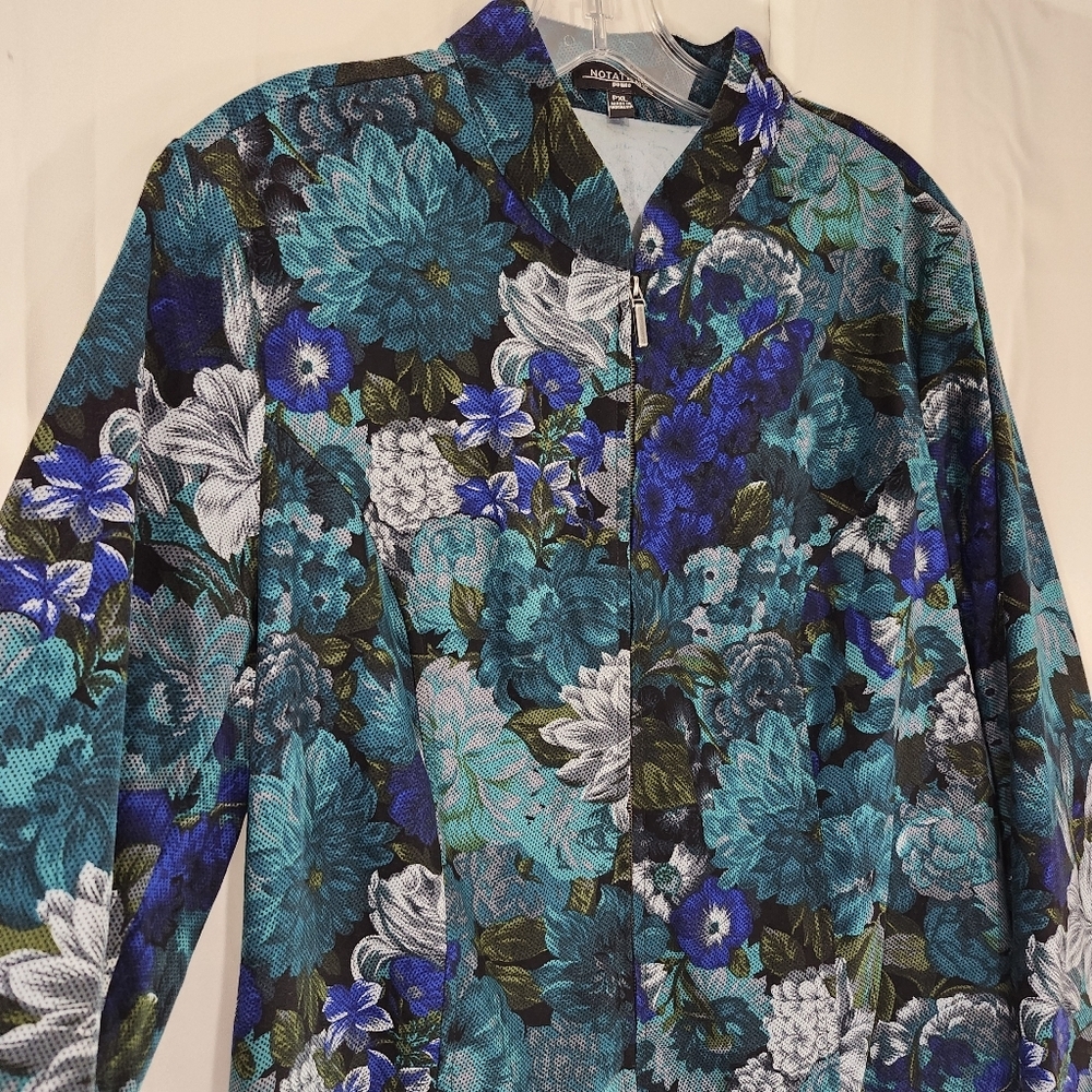 Notations Size PXL Blue and Green Casual Jacket with Artistic Floral Design - Picture 2 of 8
